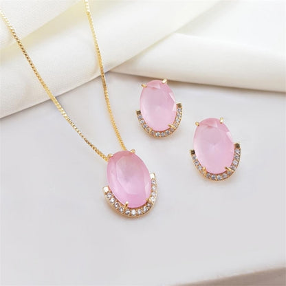 Conjunto colar e brinco em cristal eosa com cravejado de zirconias