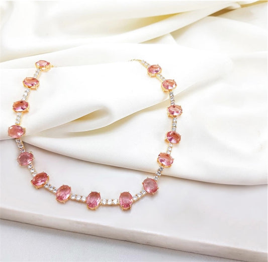 Choker - Rivieira 6mm oval - Rosê e cristal