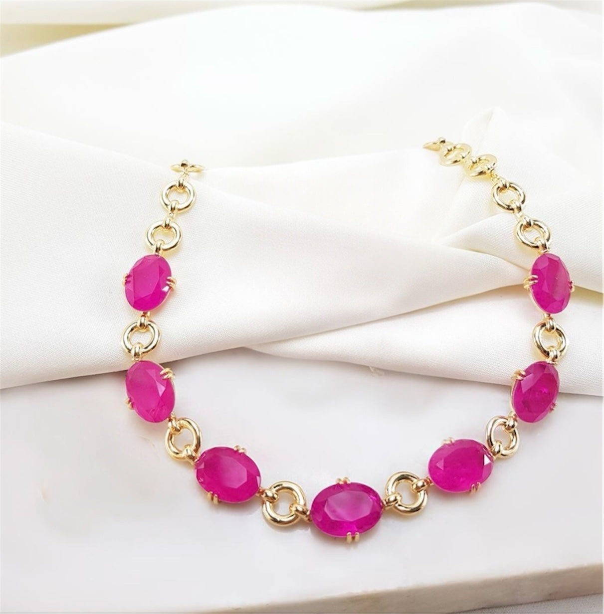 Choker - Chocker lisa em Pedras Turmalinas Natural - fuchia