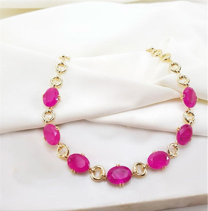Chocker lisa em Pedras Turmalinas Natural - fuchia