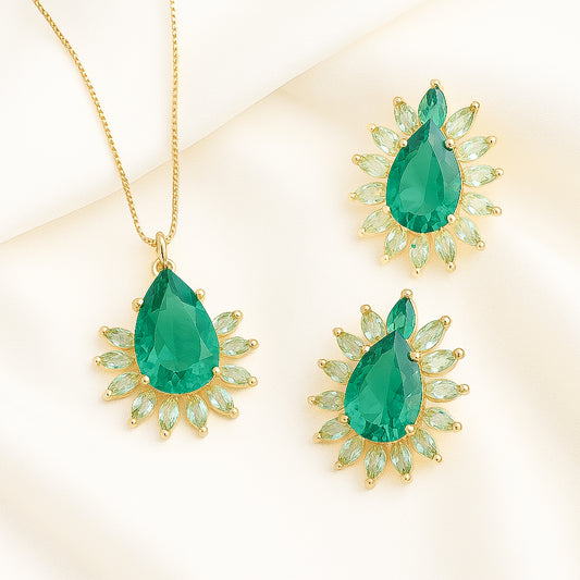 Conjunto - Conjunto de gota  com detalhes navete verde