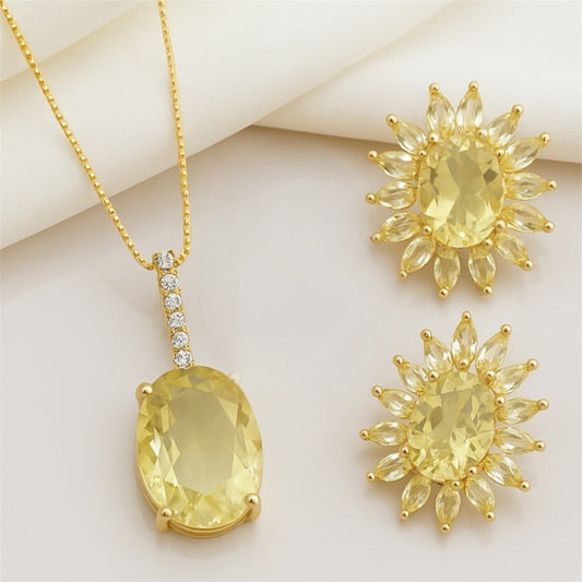 Conjunto - Conjunto de oval citrino  com detalhes cristal