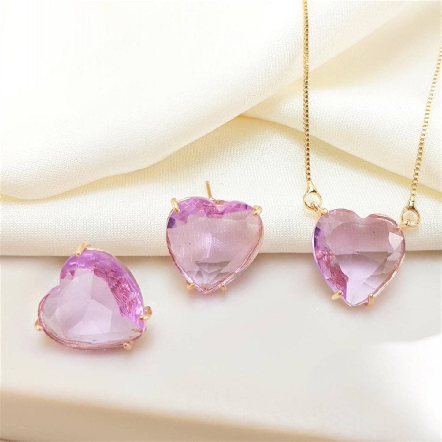 Conjunto - Conjunto colar e brinco  Lilaz em coracao