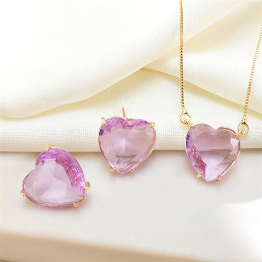 Conjunto - Conjunto colar e brinco  Lilaz em coracao