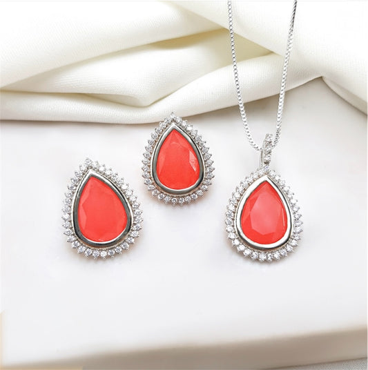 Conjunto - Conjunto de brinco de colar  de gota  Laranja