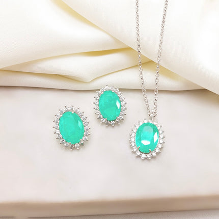 Conjunto colar e brinco em cristal cravejado Pedra fusion Verde 