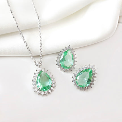 Conjunto de brinco de colar  de gota  Verde cristal