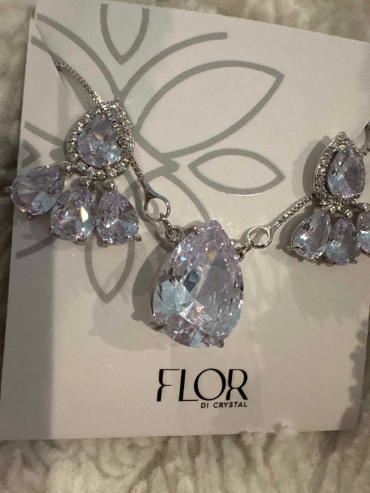 Conjunto - Conjunto colar e brinco gota Cravejado Cristal