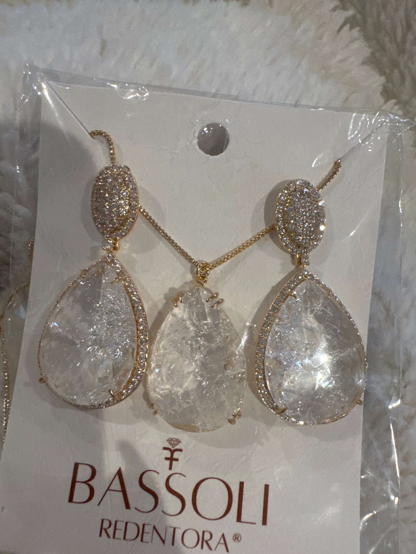 Conjunto - conjunto de brinco e colar de gota Cristal grande luxo