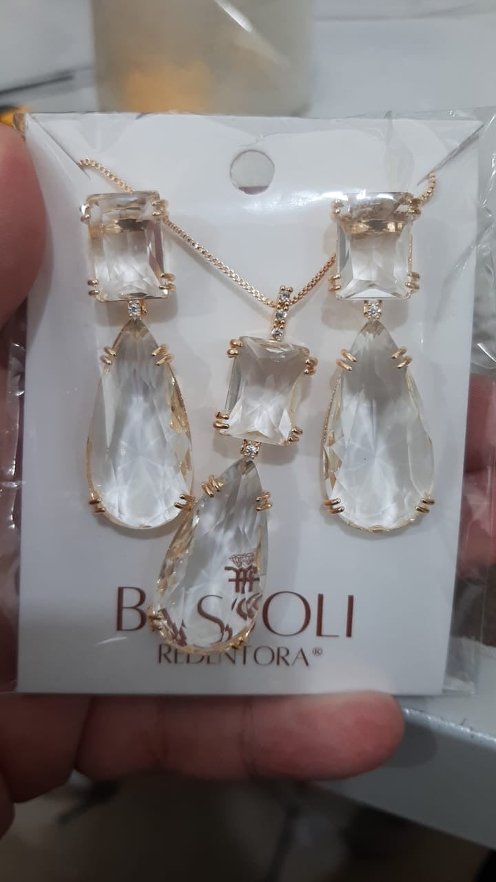 Conjunto - conjunto de brinco e colar de gota Cristal grande luxo