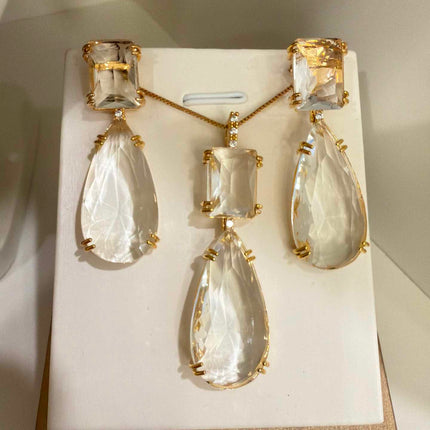 conjunto de brinco e colar de gota Cristal grande