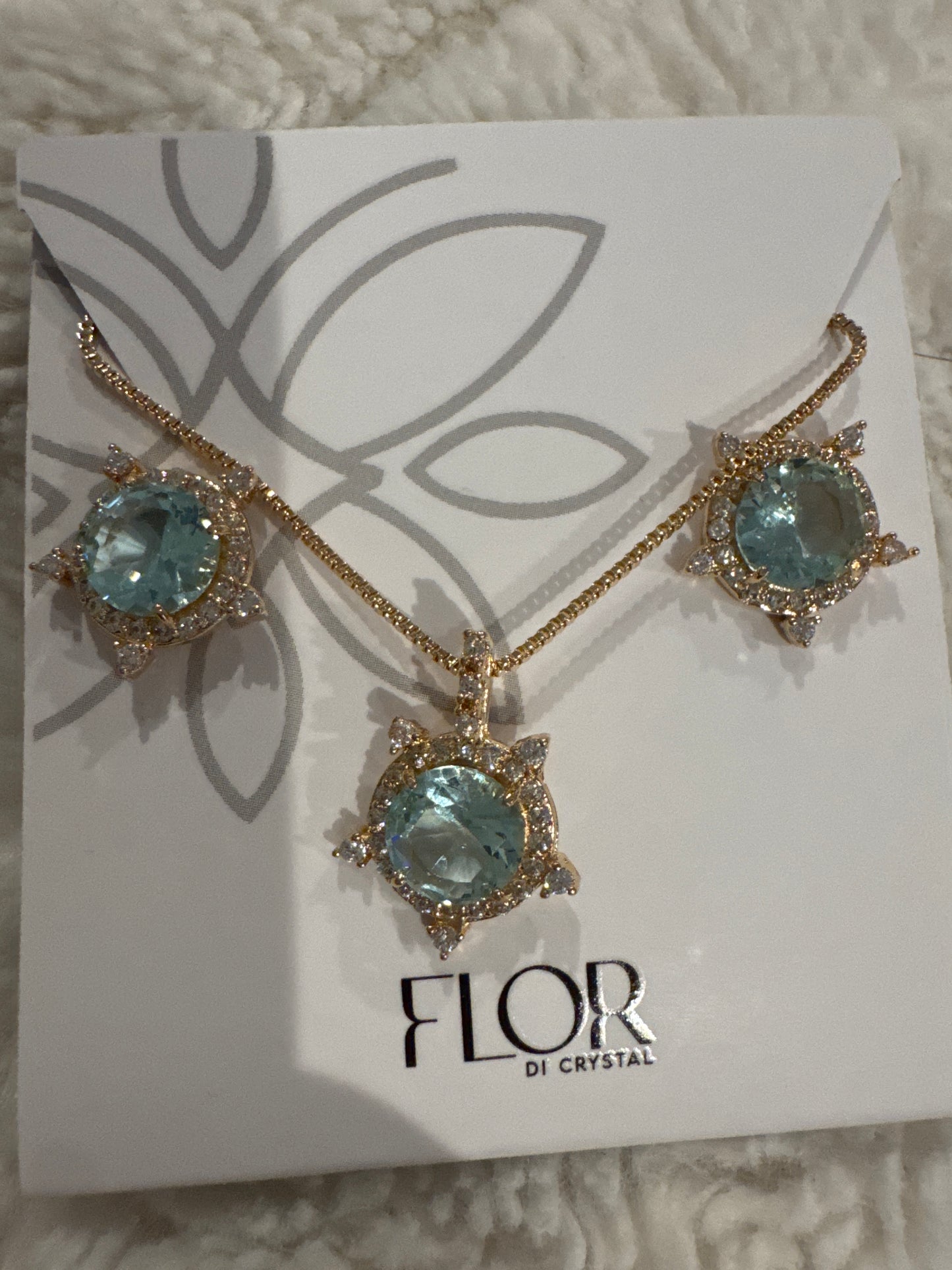 Conjunto - Conjunto de brinco de colar  cravejada aqua com Zirconias