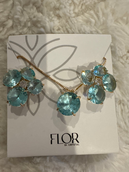 Conjunto - Conjunto colar e brinco - de coracao aqua