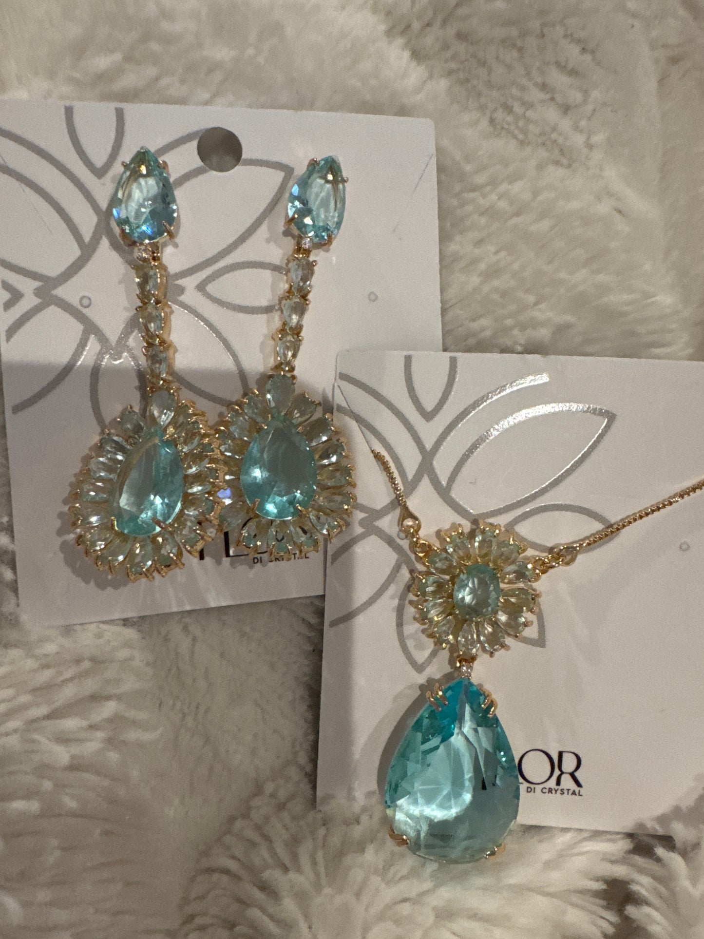 Conjunto - conjunto de brinco e colar de gota Zirconias Aqua marine