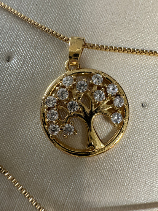 Colar - Colar de Medalha Arvore em Zirconias