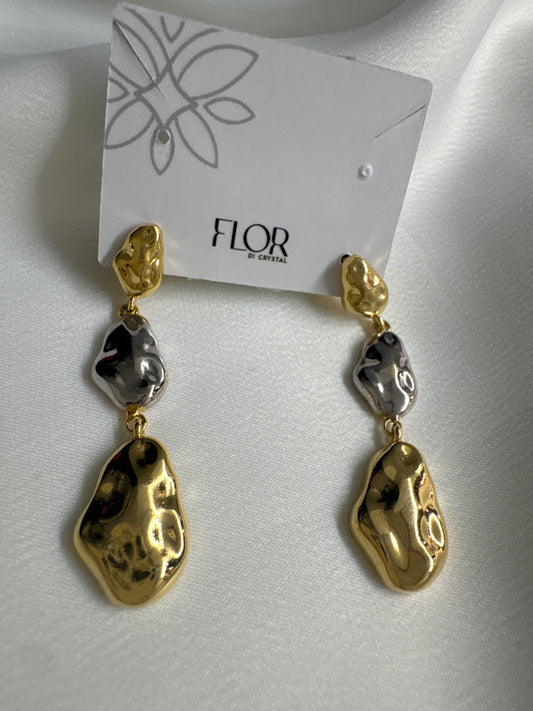 Brinco - brinco martelado alongado - 2 tons