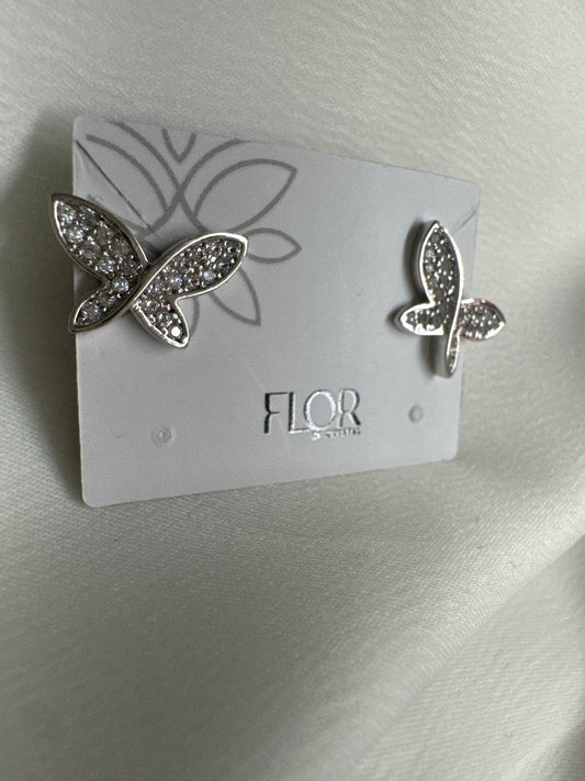 Brinco - Borboleta Redondo kids _rodio asas abertas cravejada