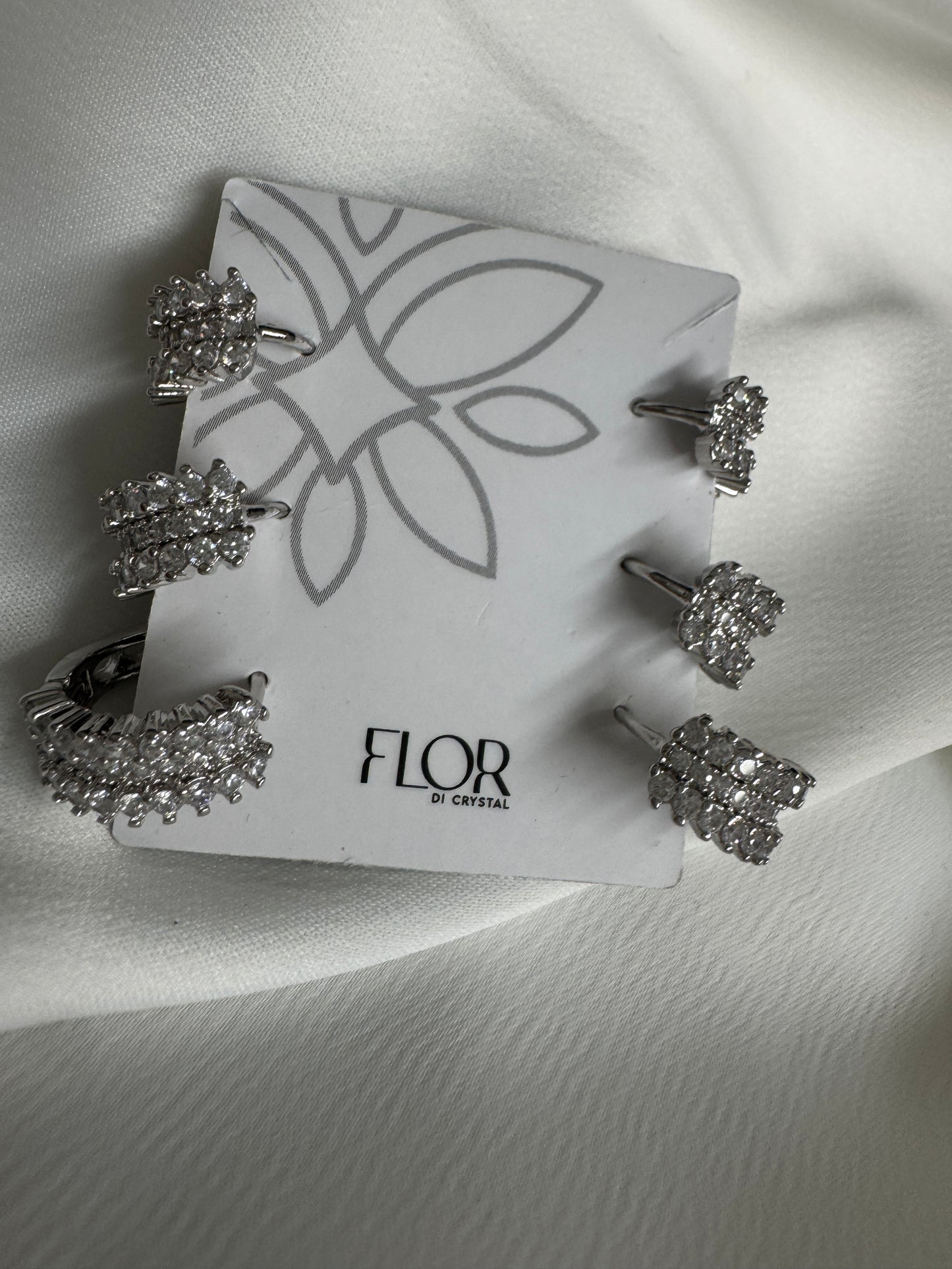 Brinco - Trio Argolas Cravejadas Luxo - Rodio