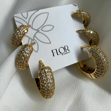 Trio Argolas Cravejadas Luxo Maxi - Gold