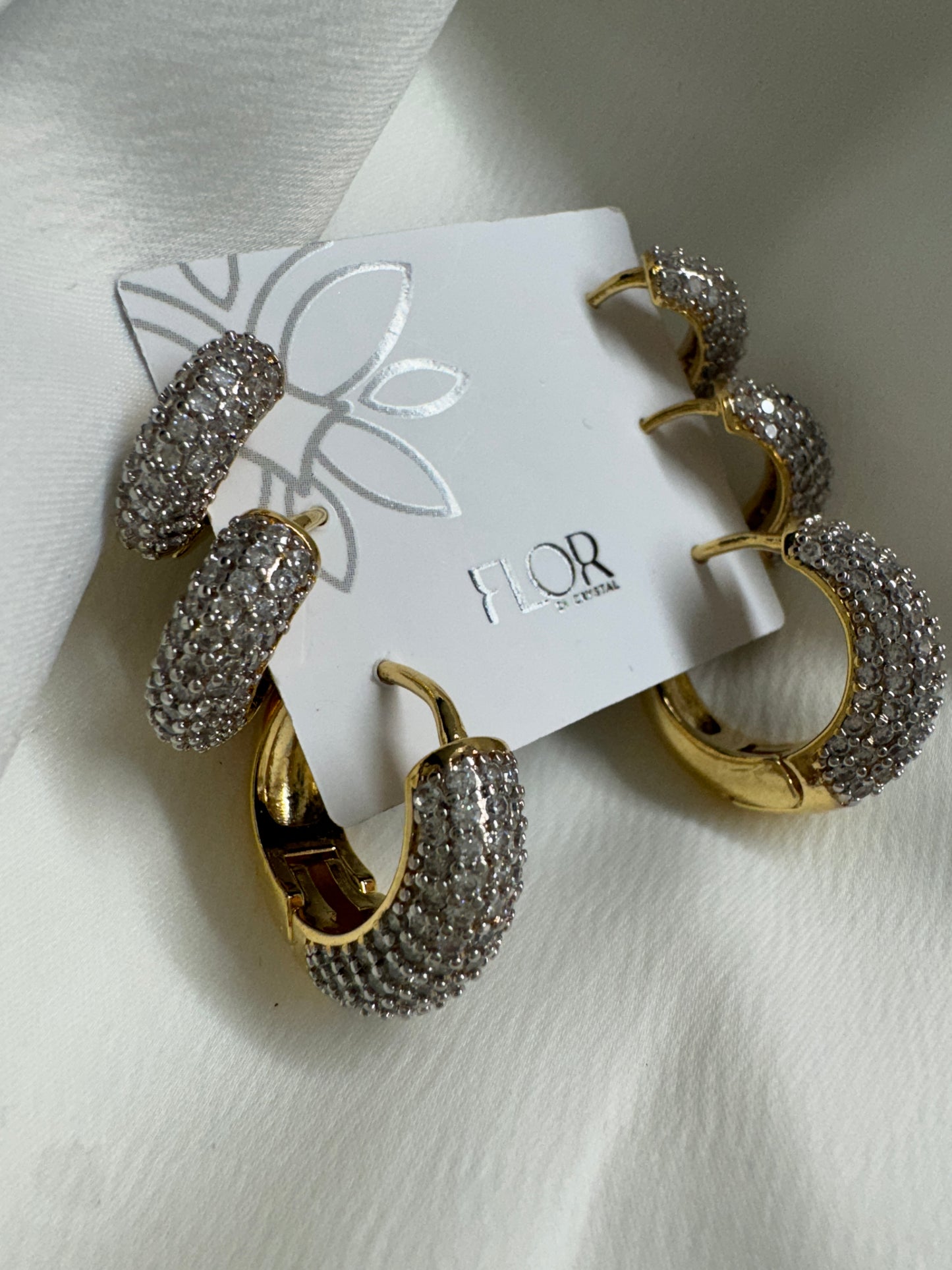 Brinco - Trio Argolas Cravejadas Luxo Maxi - Gold com Rodio