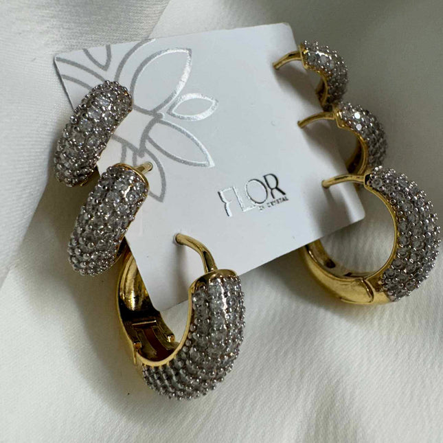 Trio Argolas Cravejadas Luxo Maxi - Gold com Rodio