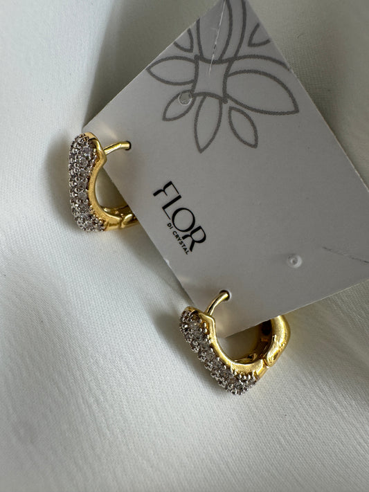 Brinco - Argolas Cravejadas Luxo Maxi  quadrada media - Gold com Rodio