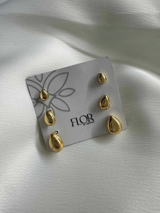 Brinco - Trio Brincos  resondos Gota - Gold