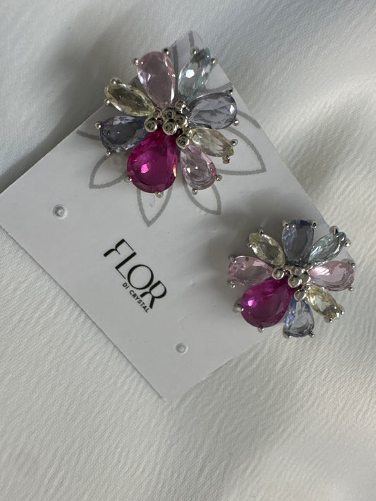 Brinco - Brinco de flor color -rodio