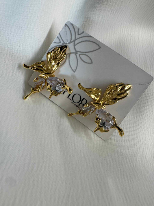 Brinco - Brinco de Borboleta organico Cravejado -Cristal