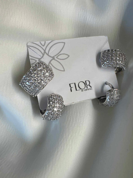 Brinco - Argola Cravejadas Luxo Grande  cravejado e liso- rodio