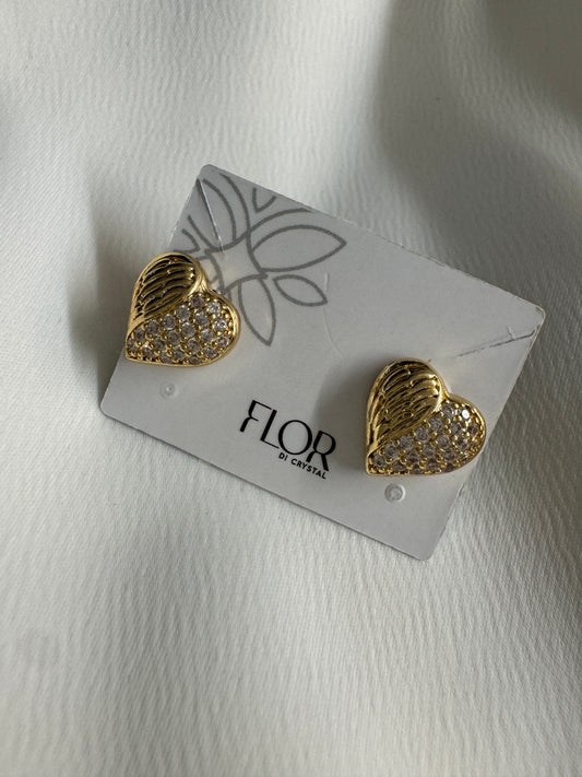 Brinco - brinco coracao Escovado com metade cravejado