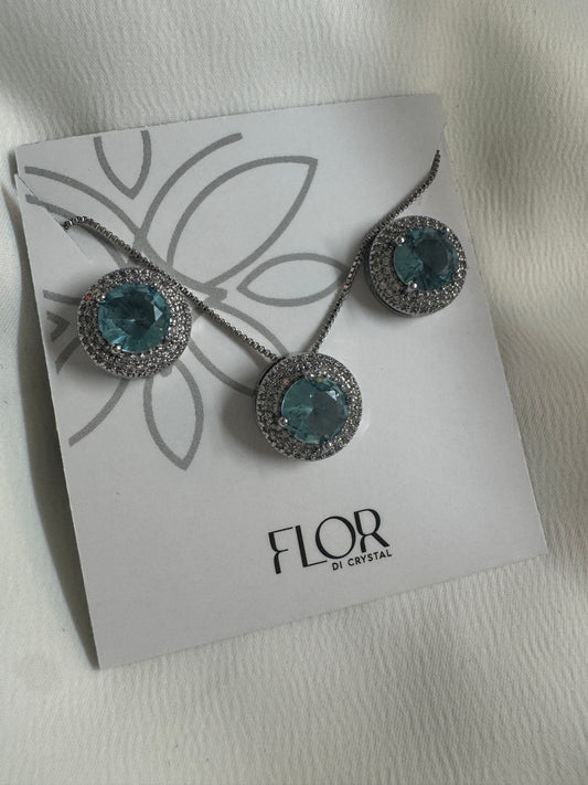 Conjunto - Conjunto de colar e brinco aqua