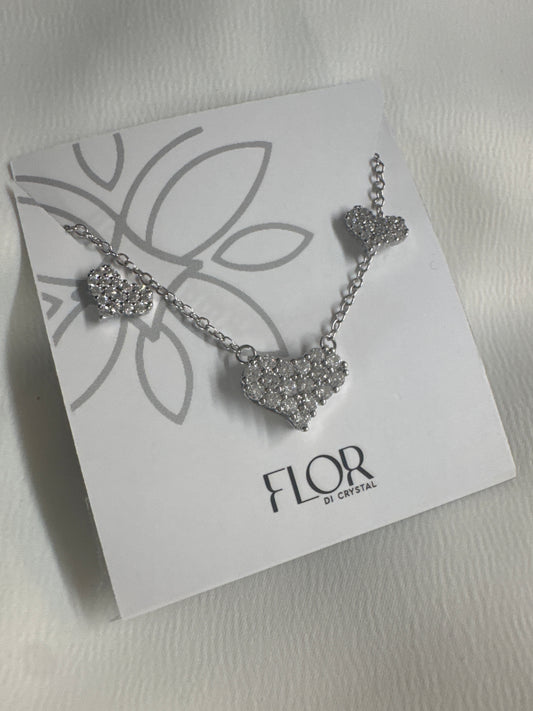 Conjunto - Conjunto de colar e brinco de coracao cravejado com zirconia