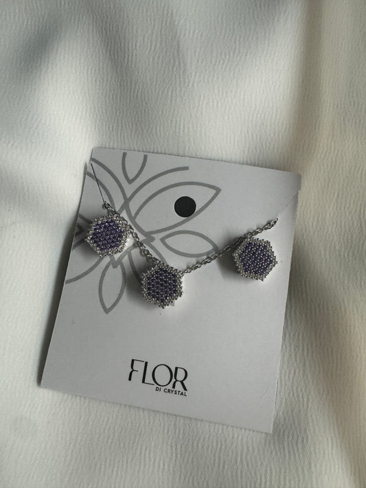Conjunto - Conjunto de colar e brinco roxo com zirconias cristal