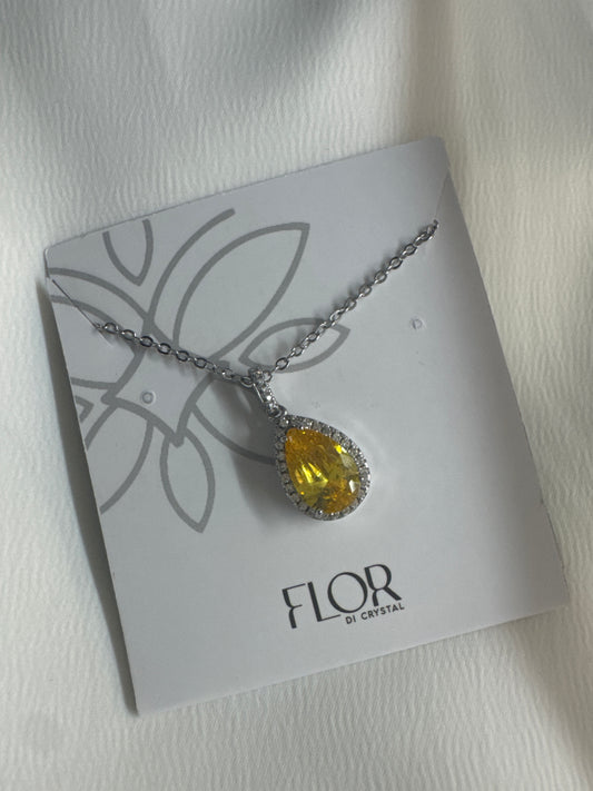 Colar - Colar gota cravejada em amarelo citrino