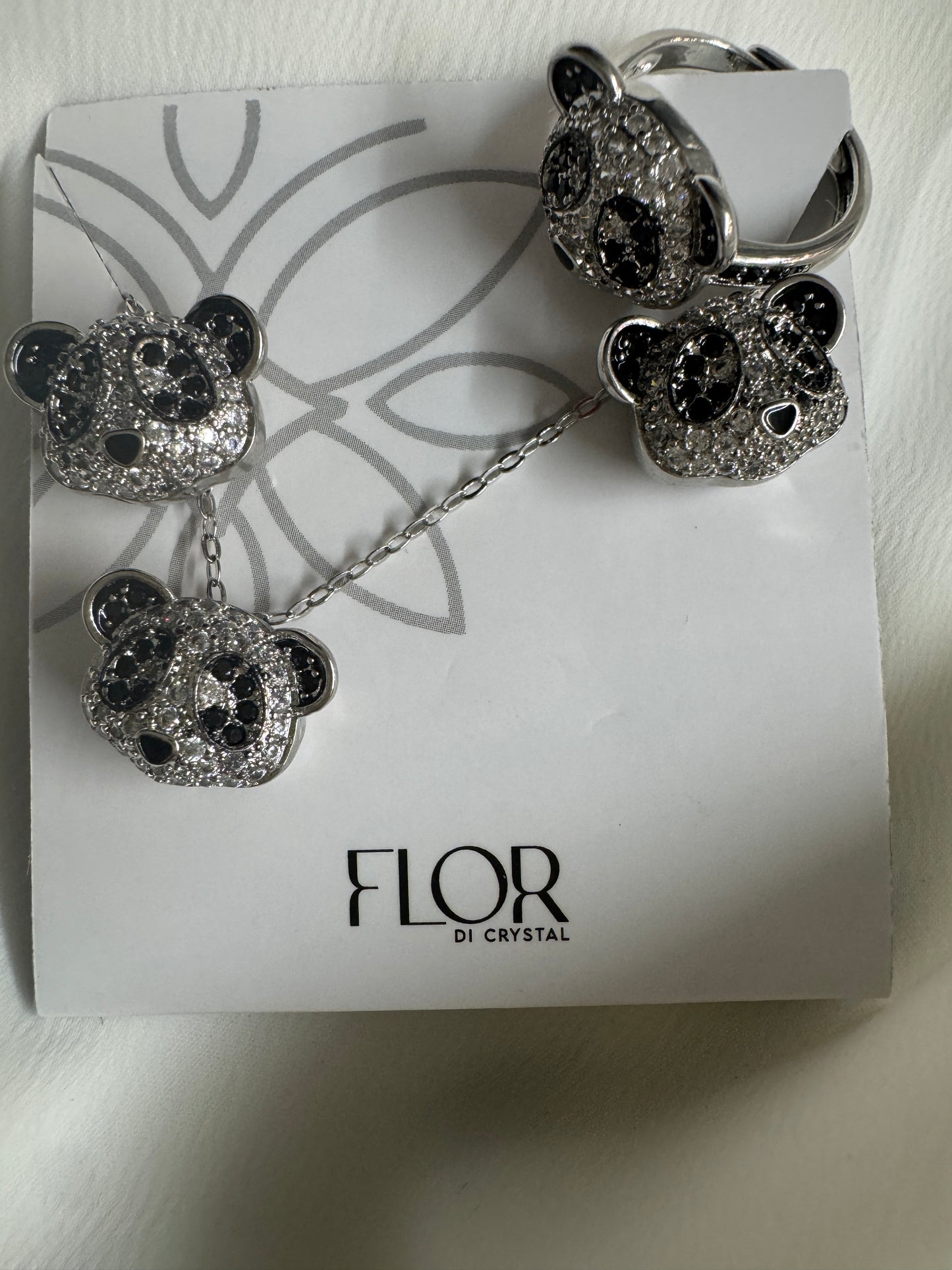 Conjunto - Conjunto colar, brinco, anel Panda