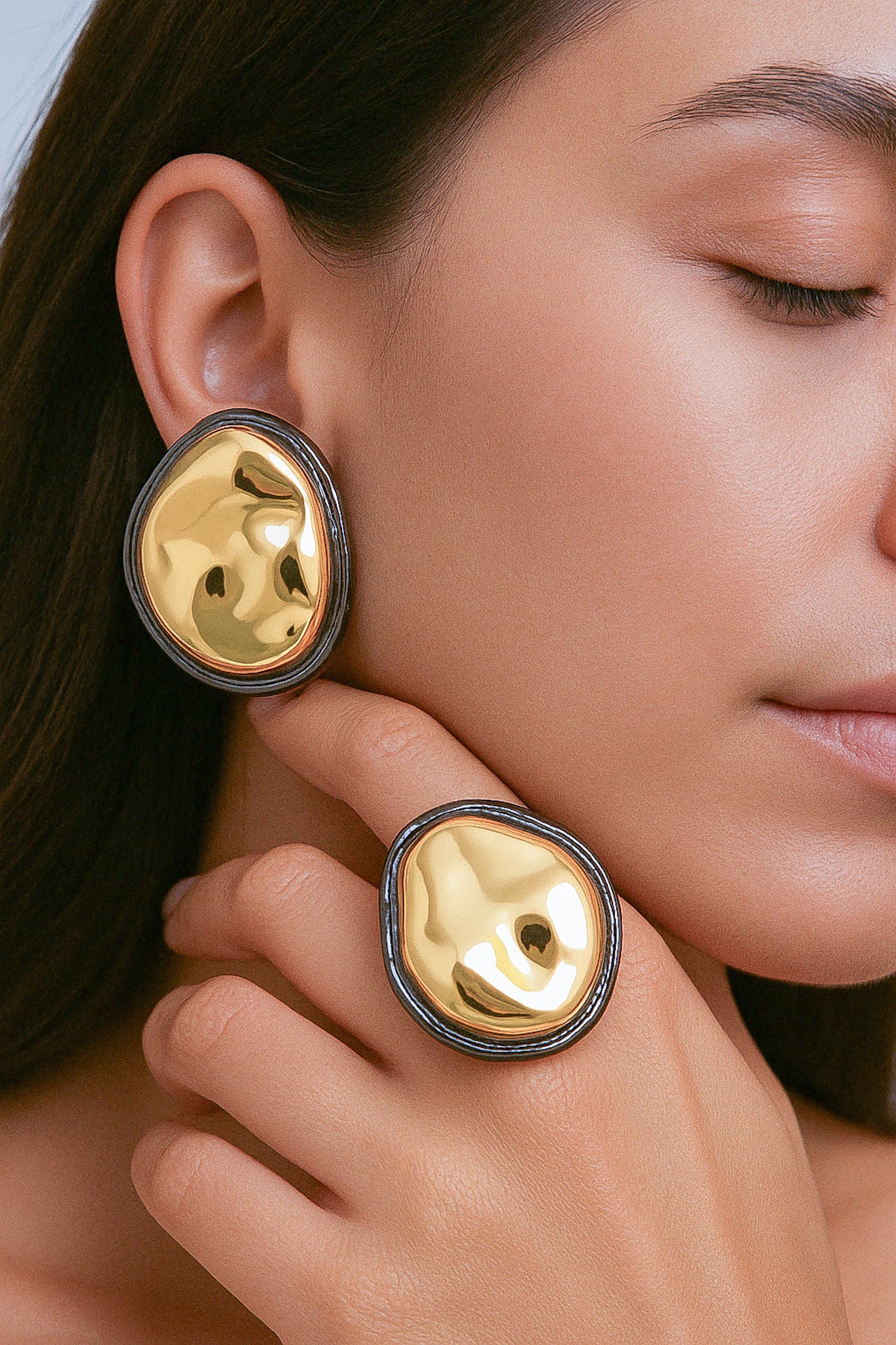 Conjunto - Conjunto de Brincos maxi Rodio negro e Gold -luxo