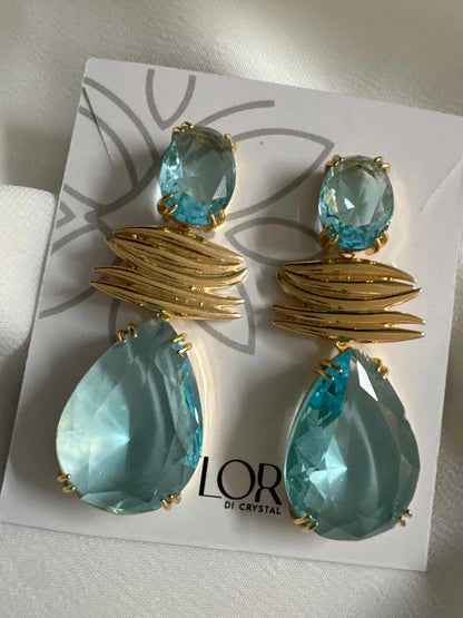 Brinco de fdetalhe dourado cascata com gota Aqua