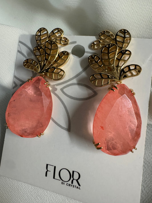 Brinco - Brinco de detalhe dourado cascata com gota turmalina Laranja