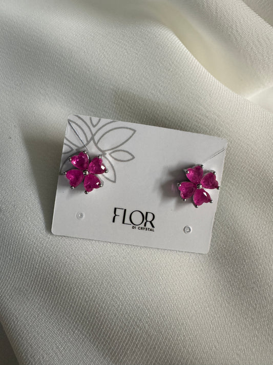 Brinco - Brinco ponto de luz  em flor Mini Turmalina - fuchia