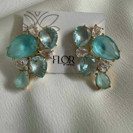 Brinco de Cravejado de Cristal e Aqua