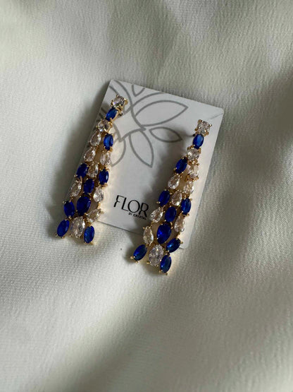 Brinco cascata Azul e cristal