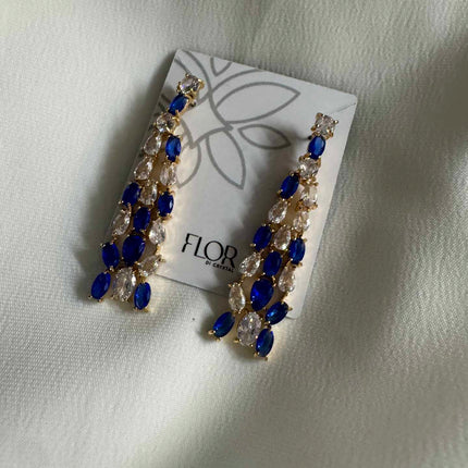 Brinco cascata Azul e cristal