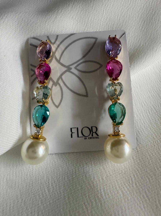 Brinco - Brinco cascata colorida com perola