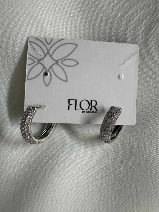 Brinco - argola lisa media _rodio cravejada