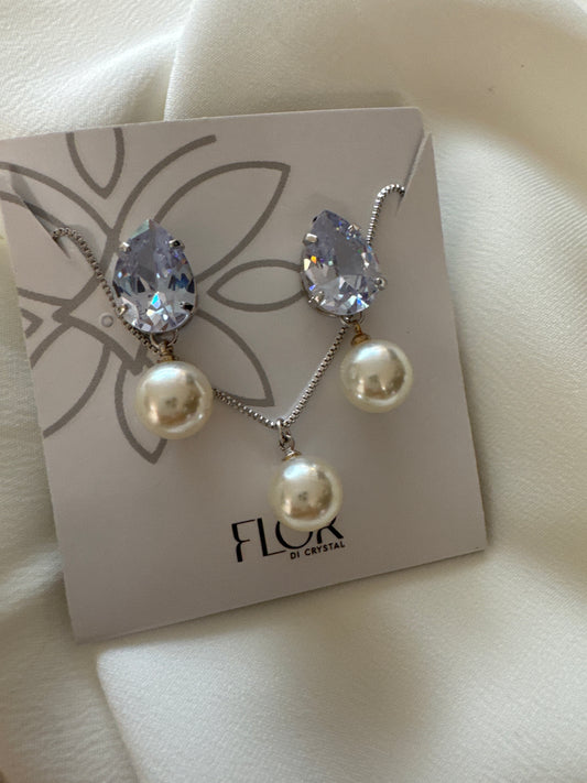 Conjunto - Colar CRISTAL perola -RODIO