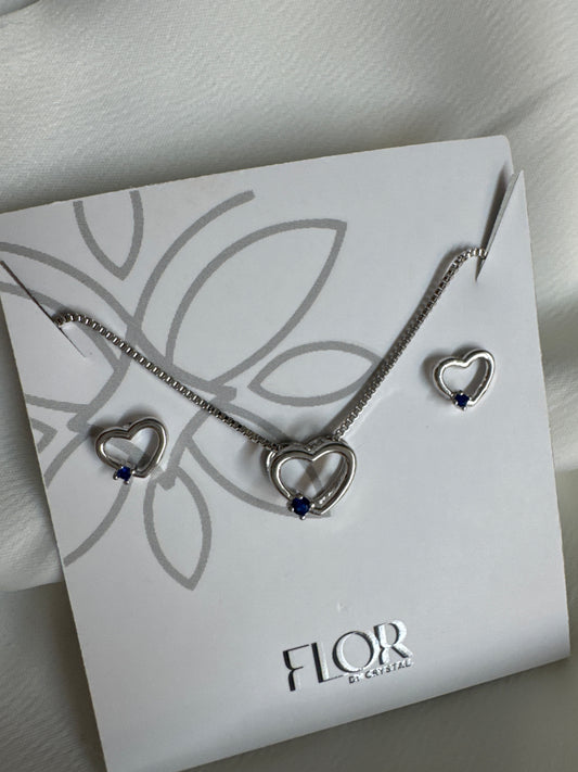 Conjunto - Conjunto delicado de coracao vasado cravejado -AZUL