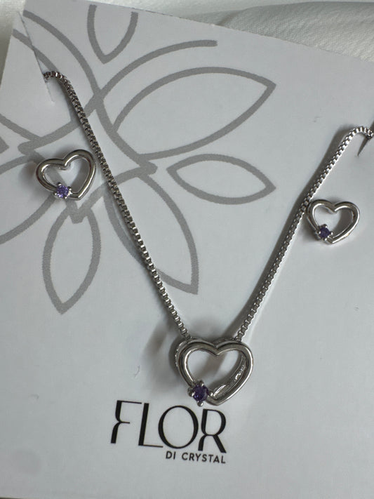 Conjunto - Conjunto delicado de coracao vasado cravejado -ROXO