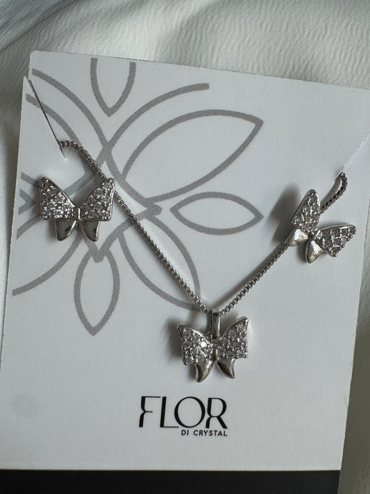 Conjunto - Conjunto delicado de Borboleta cravejada Cristal