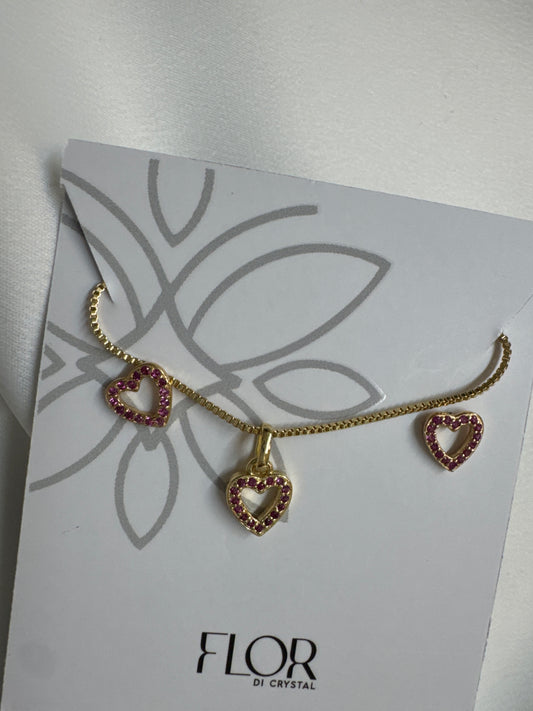 Conjunto - Conjunto delicado de coracao  mini rosa